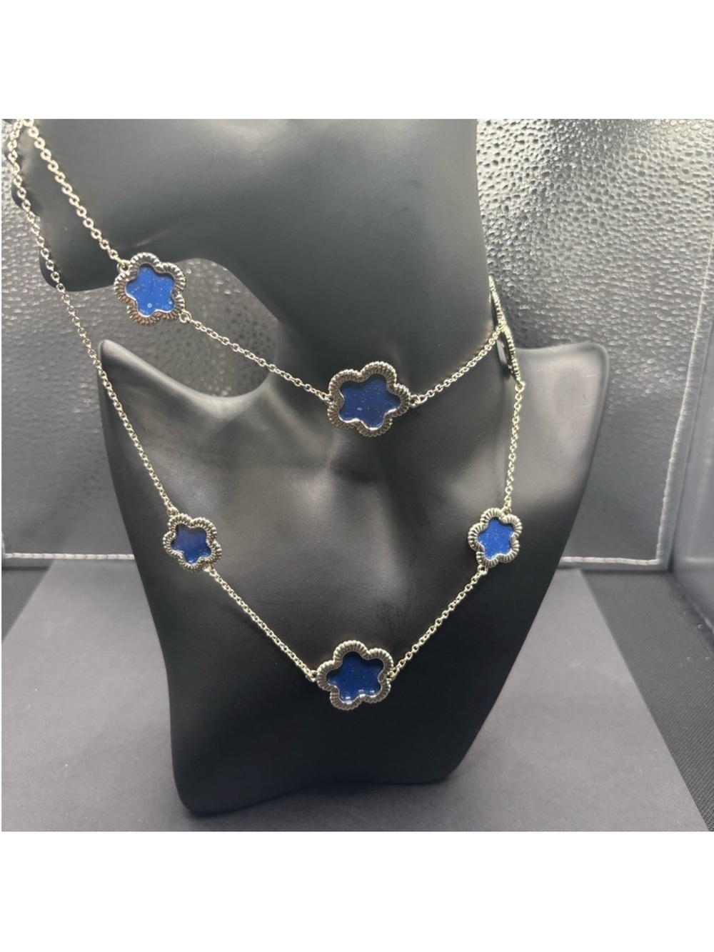 Elegant Blue Clover Station Necklace - Women Jewelry